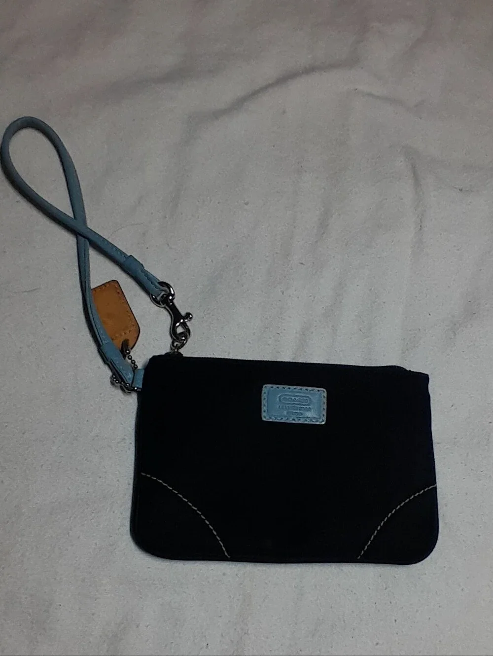 Black Wristlet Clutch with Light Blue Accents